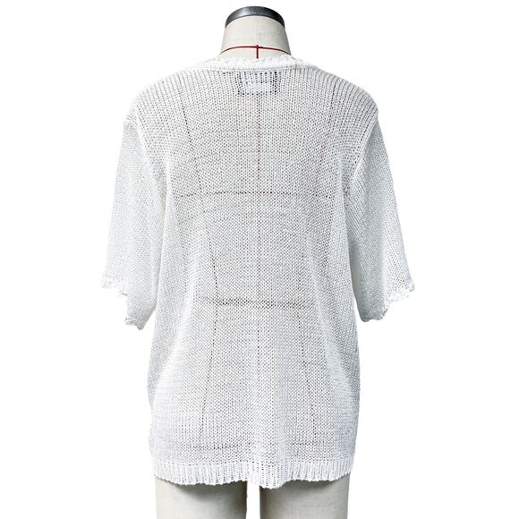 Sag Harbor Womens White Knit Short Sleeve Button Front Knit Cardigan Sweater - Picture 5 of 6